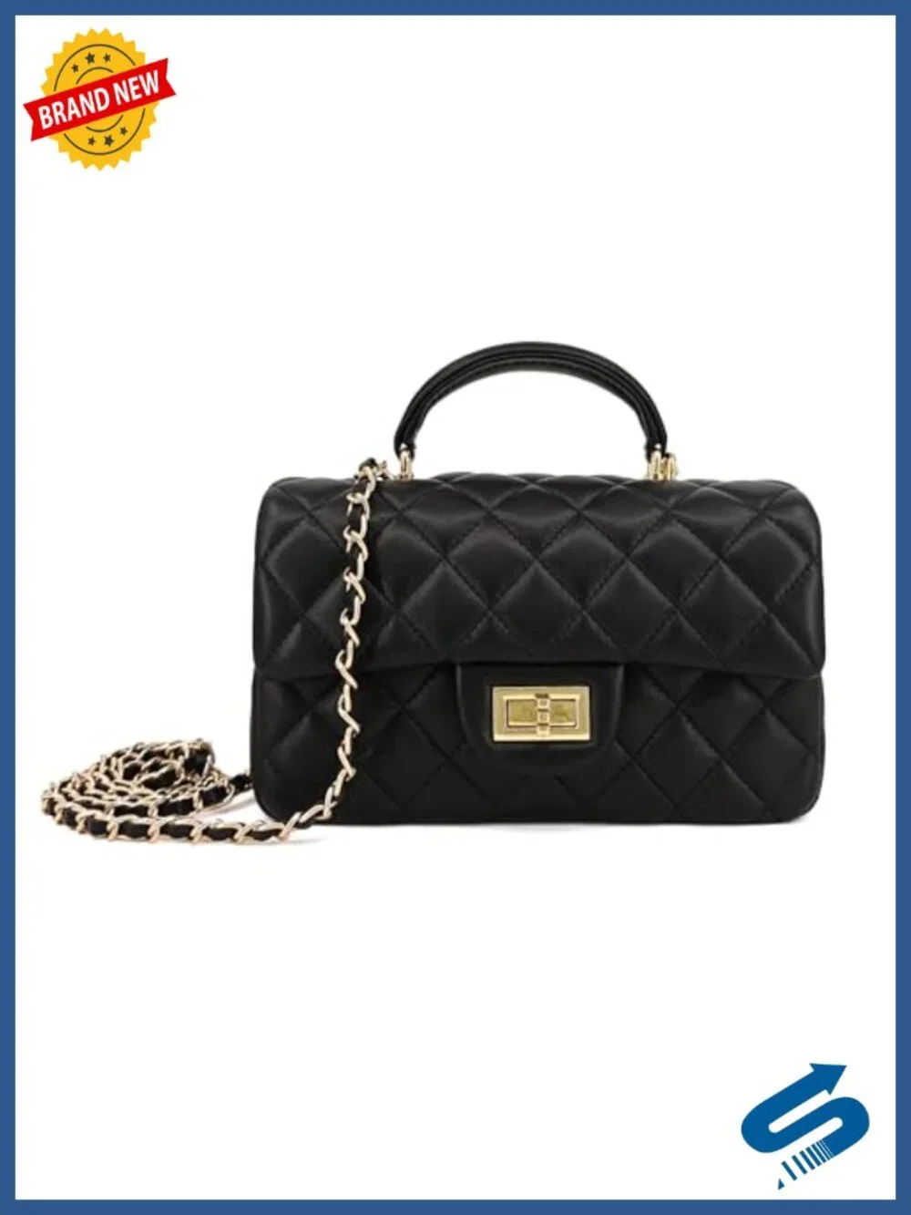 Small Quilted Crossbody Bag with Gold Chain Strap & Top Handle